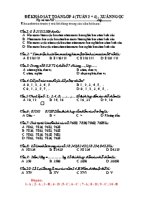 Đề khảo sát môn Toán Khối 4 - Tuần 3+4 - Trường TH Xuân Ngọc